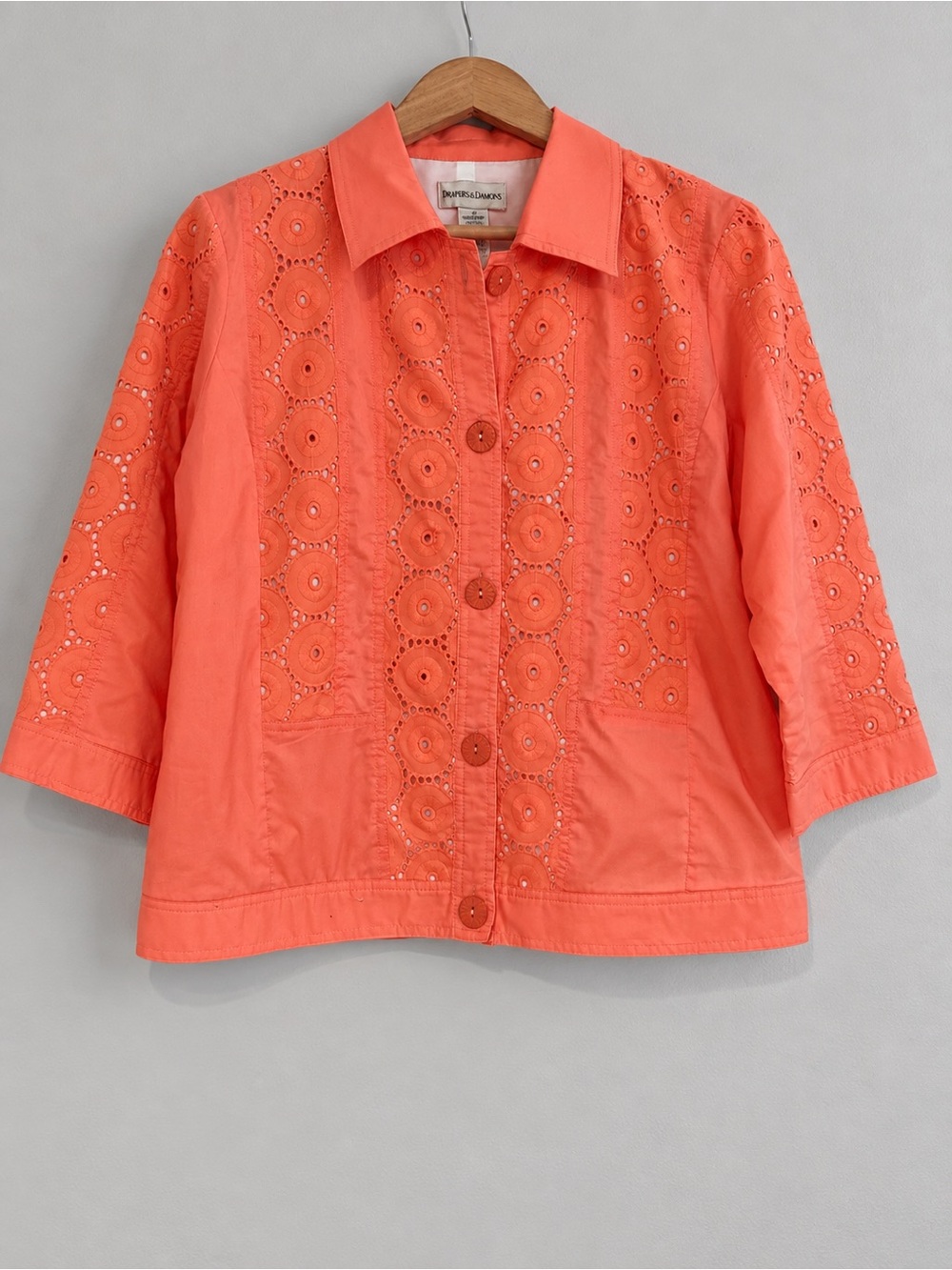 Draper’s & Damon’s Coral Eyelet Embroidered Cotton Jacket Blazer Medium